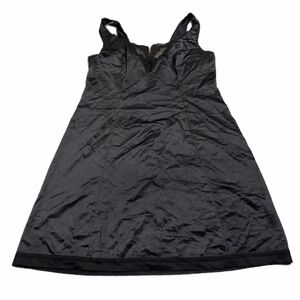 70s/80s European Vintage Schiesser Silky Lace Trim Midi Slip Dress (Black) L/XL